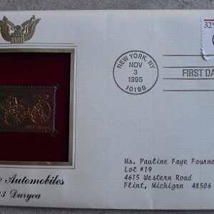 1893 Duryea Car 22KT Gold Commemorative Stamp FDC