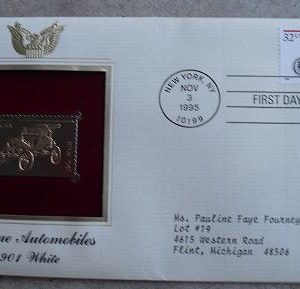 1901 White Car 22 KT Gold Commemorative Stamp FDC