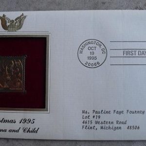 Christmas 1995 22 KT Gold Replica Commemorative Stamp FDC