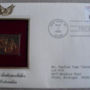 1898 Columbia Car 22 KT Gold Replica Commemorative Stamp FDC