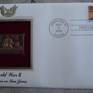 WWII Iwo Jima 22 KT Gold Replica Commemorative Stamp FDC