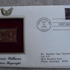 Tennessee Williams 22 KT Gold Commemorative Stamp FDC