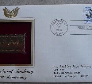 US Naval Academy 22 KT Gold Replica Commemorative Stamp FDC