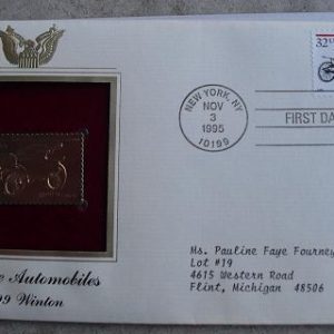 1899 Winton Car 22 KT Gold Commemorative Stamp FDC