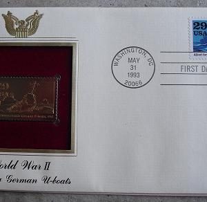 WWII German U-Boats 22 KT Gold Commemorative Stamp FDC