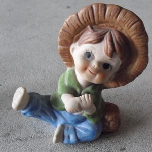 Vintage Bisque Little Boy Fishing Figurine 4"