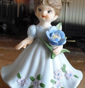 Bisque Girl with Flower in Hand Figurine 3 1/2" Tall