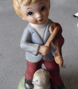 Vintage Ceramic Boy with Violin and Dog Figurine