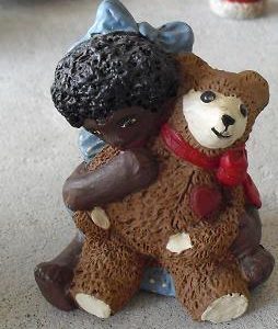 1985 Resin Carolyn Carpin Black Girl with Bear Figurine