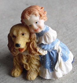 Resin Dollhouse Figurine Little Girl with Dog