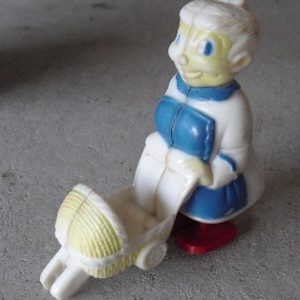 Vintage Plastic Woman with Carriage Figurine