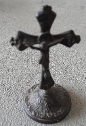 Antique Silver Plated Metal Jesus on Cross Figurine