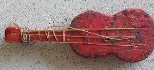 Small Vintage Wood Guitar Figurine