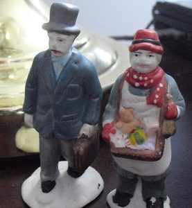 Lot of 2 Porcelain Bisque Men Winter Figurines