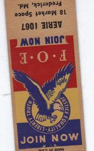 Vintage FOE Eagles Matchbook Cover