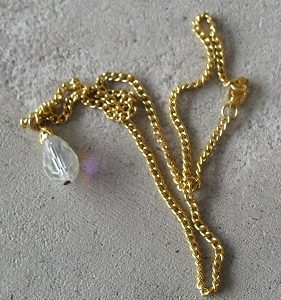 Gold Tone Metal Necklace with Crystal Pendant