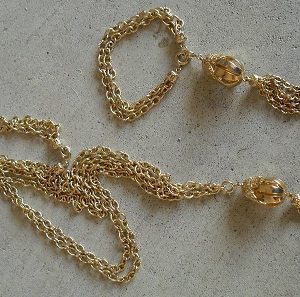 Fancy Modern Gold Tone Metal Necklace and Bracelet Set