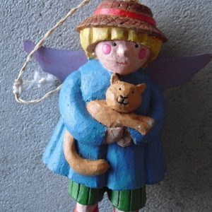 De Paola Angel Girl with Cat Ornament