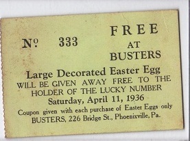 1936 Busters Phoenixville PA Egg Coupon