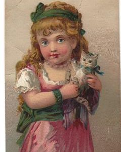 1885 Victorian Trade Card Girl with Cat