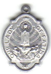 Vintage Aluminum Religious Pendant Our Lady of Fatima