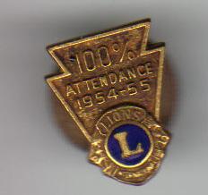 1954-55 Lions Club Attendance Award Pin