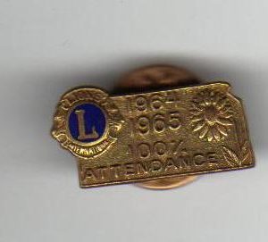 1964-65 Lions Club Attendance Award Pinback