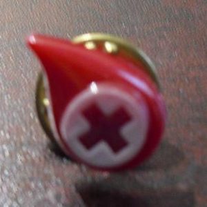 Vintage Plastic Blood Drop Red Cross Pinback