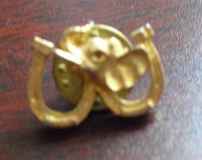 Vintage Gold Plated Metal Elephant Horseshoe Pinback