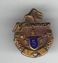 RARE Gold Metal Magnavox 5 Year Service Award Pinback