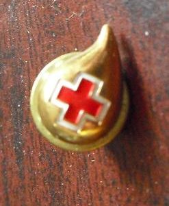 Vintage Gold Filled Red Cross Blood Drop Pinback