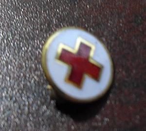 Vintage Gold Tone Enameled Red Cross Pin