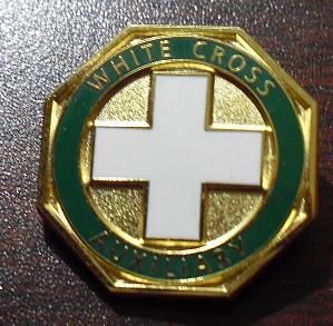 Gold Metal White Cross Auxiliary Pinback