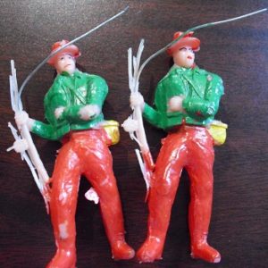 Lot of 2 Odd Vintage Plastic Fisherman Figurines