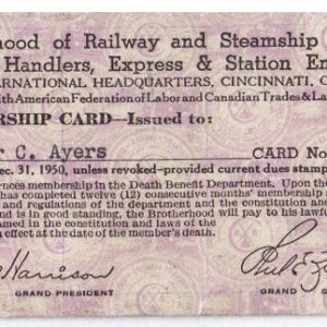 1950 Brotherhood of Railway Membership card with Stamps