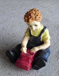 Resin Dollhouse Figurine Boy with Truck