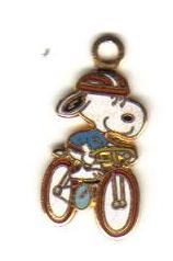 Gold Tone Enameled Snoopy on Bike Pendant