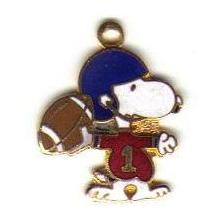 Gold Tone Enameled Snoopy Throwing Football Pendant