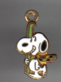 Gold Tone Enameled Snoopy with Green Skiis Pendant