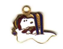 Gold Tone Enameled Snoopy on Skiis in Snow Pendant