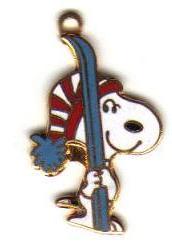 Gold Tone Enameled Snoopy with Skiis Pendant