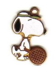 Gold Tone Enameled Snoopy with Tennis Racket Pendant