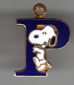 Gold Tone Enameled Snoopy Monogram P Pendant