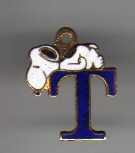 Gold Tone Enameled Snoopy Monogram T Pendant