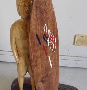 Hand Carved & Signed Hawaii Surfer Wood Statue