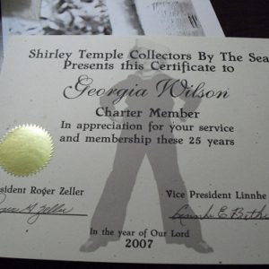 2007 Shirley Temple Club Membership Certificate