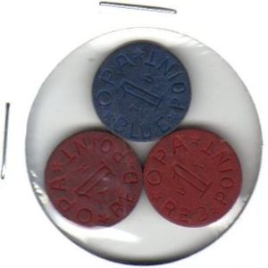 Lot of 3 Vintage OPA Red Blue Tokens