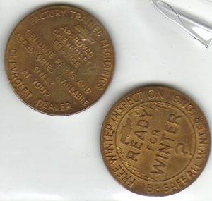 Lot of 2 Vintage Chevrolet Free Inspection Tokens