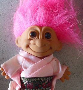 Russ Pink Hair Asian Theme Troll 4 1/2" Tall