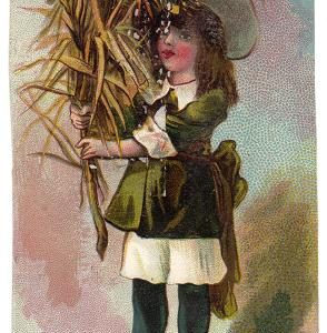 Victorian Trade Card Girl with Flowers Logan's Extracts
